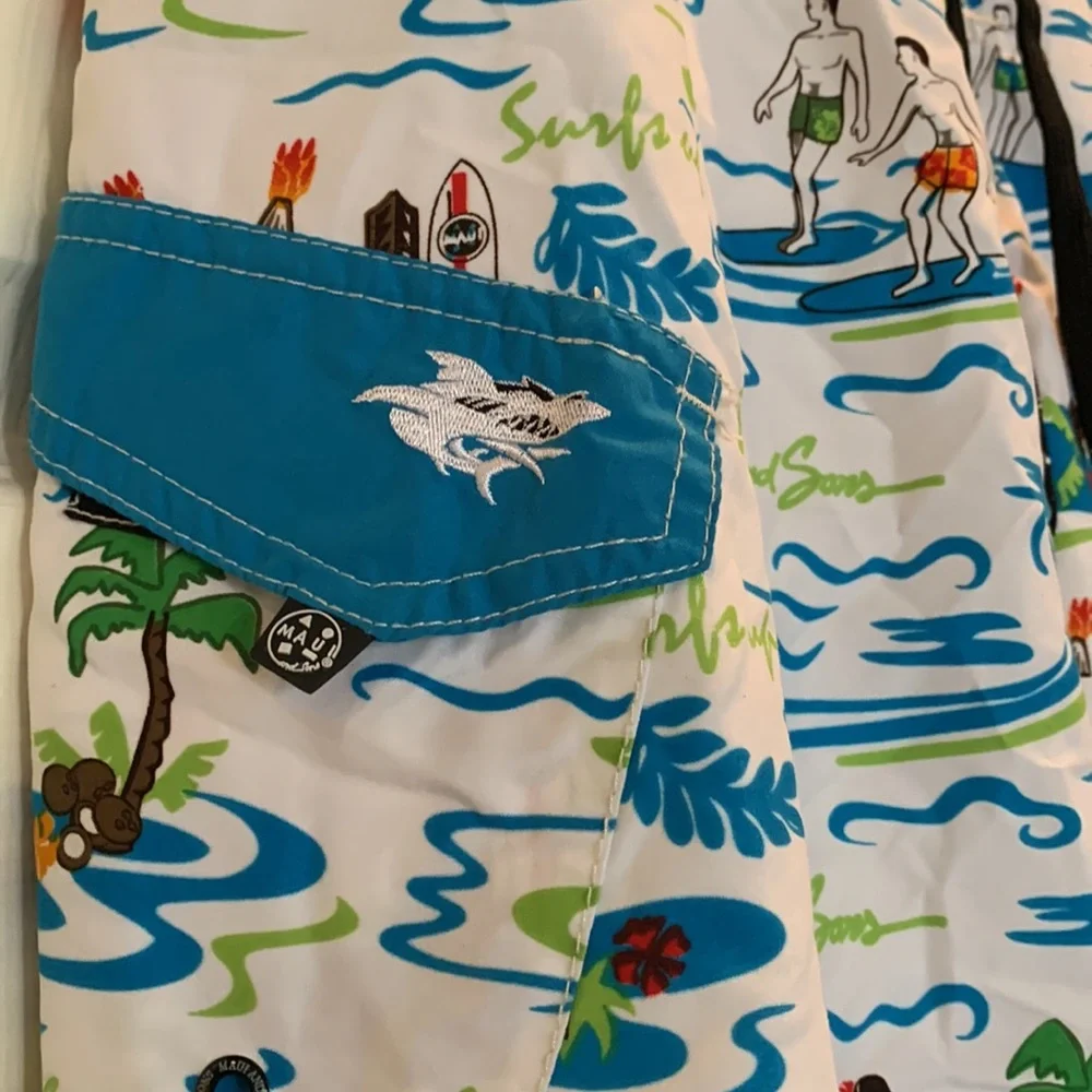 Maui & Sons Paradise Surf Up Hawaii Mens Swim Trunks shorts Hula Girl Dancers 36
